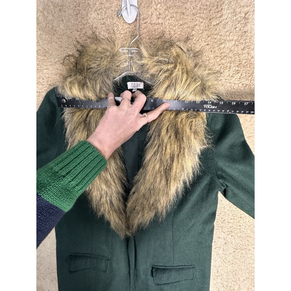 Tobi Wool Blend Faux Fur Collar Coat Forest Green Women M - Picture 11 of 15